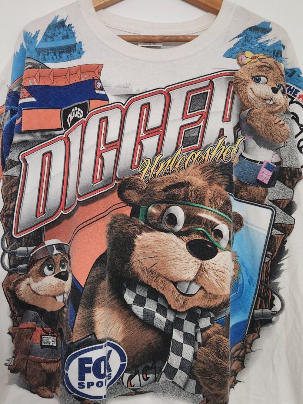 Vintage Nascar T Shirt Size XL Digger and Friends Fox Sports Racing Cartoon AOP - Picture 2 of 6